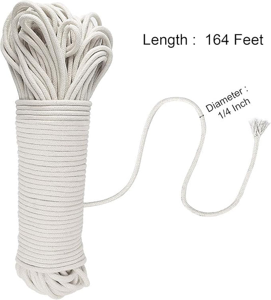 164 Feet 1/4 Inch White Natural Cotton Rope, Cotton Clothesline Rope, - Image 2