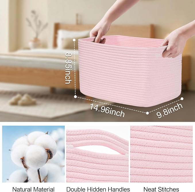 3-Pack Shelf Baskets for Organizing, Woven Storage Basket for Shelves, Cotton - Image 6