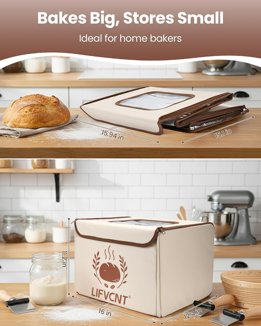 Folding Bread Proofing Box, Dough Proofer with 68–132°F Temperature Control &...