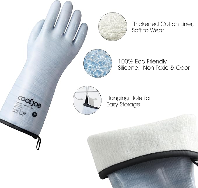 COOLJOB Heat Resistant Oven Gloves, Waterproof Liquid Silicone BBQ Grilling - Image 2