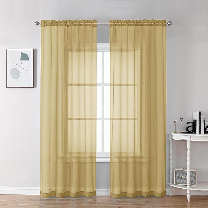 Chyhomenyc Gold Sheer Curtains 78 Inches Long 2 Panels Set by Chyhomenyc