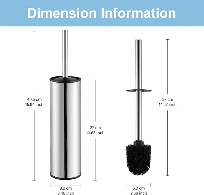 BGL Chrome Toilet Brush and Holder, Stainless Steel Toilet Brushes - Image 6