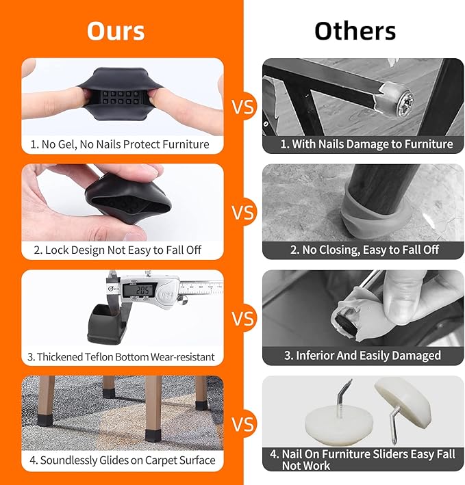 Ezprotekt 24 Pcs Black Chair Leg Sliders - Image 3