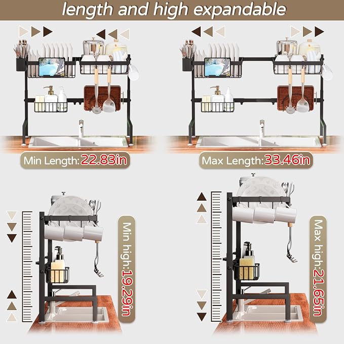 Over The Sink Dish Drying Rack, Expandable Height and Length, 2 Tier Large - Image 5
