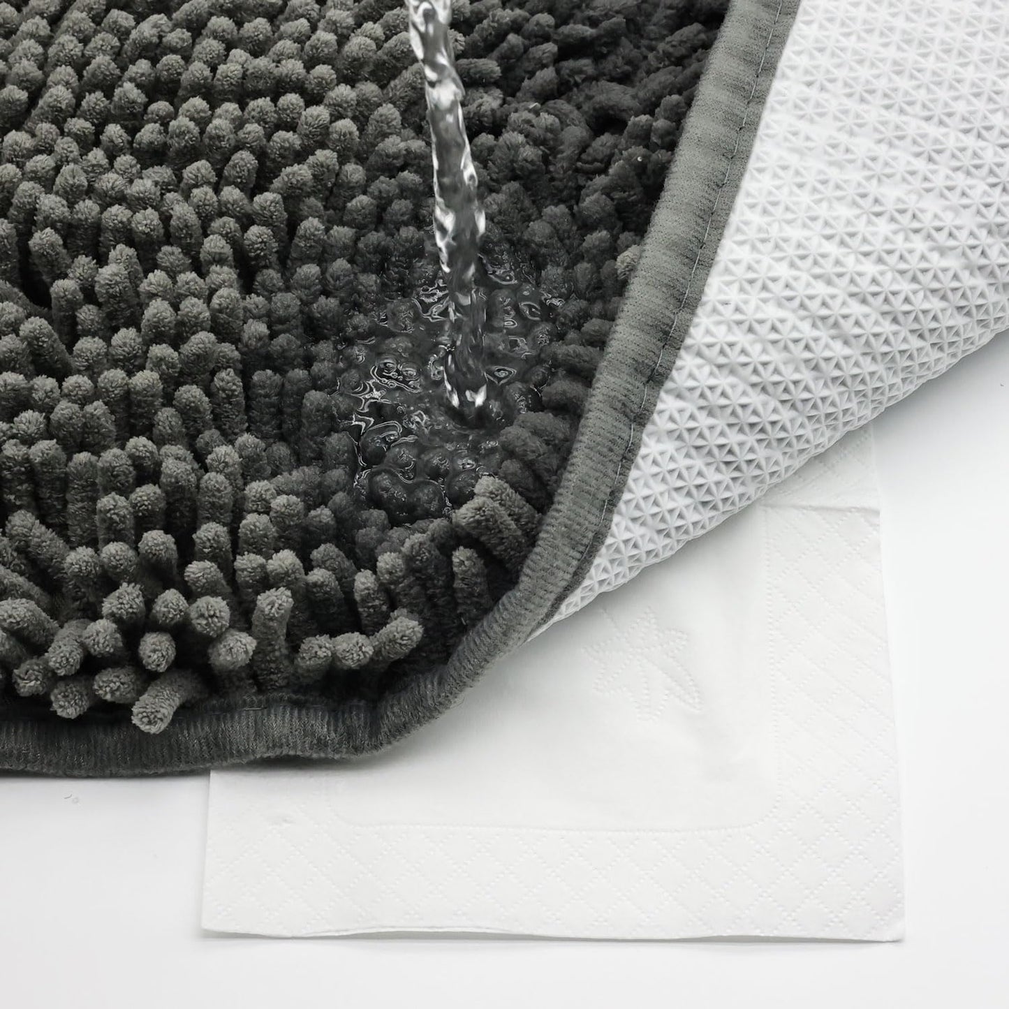 HYFAN Chenille Bath Mat Non Slip, Extra Dense and Highly Absorbent Bathroom Rug with TPR Rubber Bottom, Machine Washable Shower Semi Circle Floor Mat for Tub Sink, 19.7x31.5 Inch, White