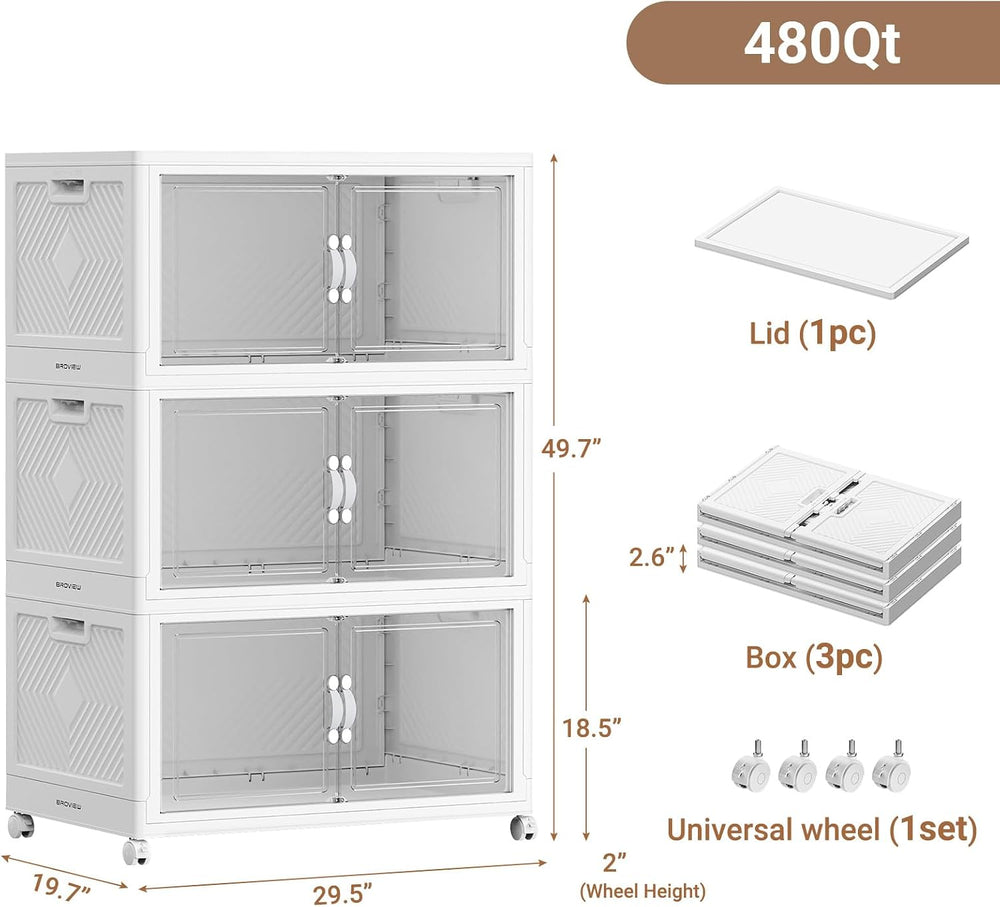 BROVIEW 480QT Large Stackable Storage Bins with Clear Doors, V20 3Pack