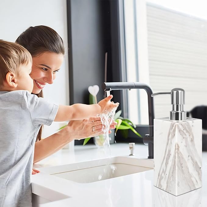 White Marble Soap Dispenser for Bathroom and Kitchen Countertop - Image 6