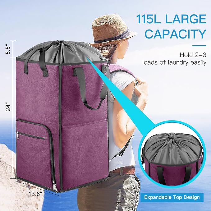 Bukere Laundry Tote Basket, Laundry Backpack Bag - Image 2