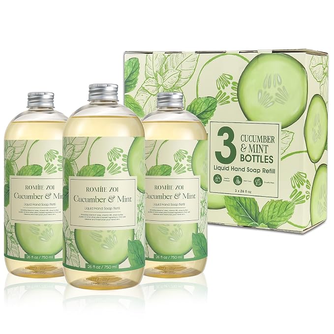 ROMIIE ZOI Liquid Hand Soap Refills Gift Set – Cucumber & Mint Scent – 3 Pack – by ROMIIEZOI