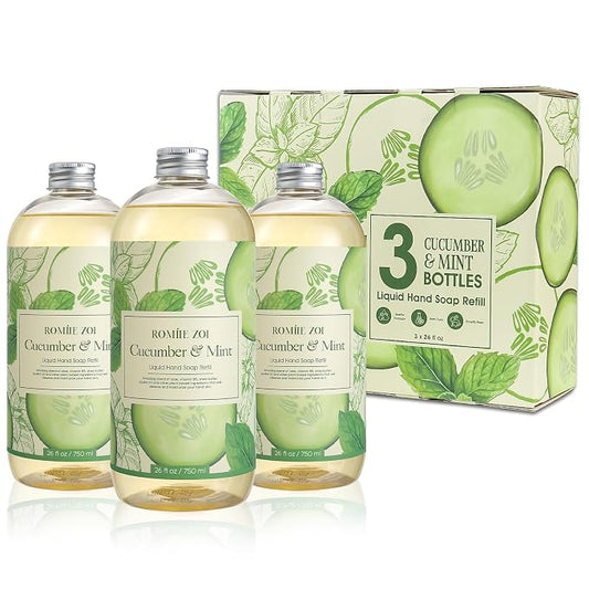 ROMIIE ZOI Liquid Hand Soap Refills Gift Set – Cucumber & Mint Scent – 3 Pack – by ROMIIEZOI