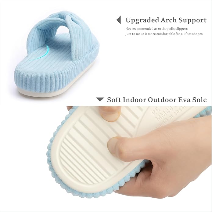 Chantomoo Slippers for Women Memory Foam House Bedroom Corduroy Bow Crossbands - Image 3