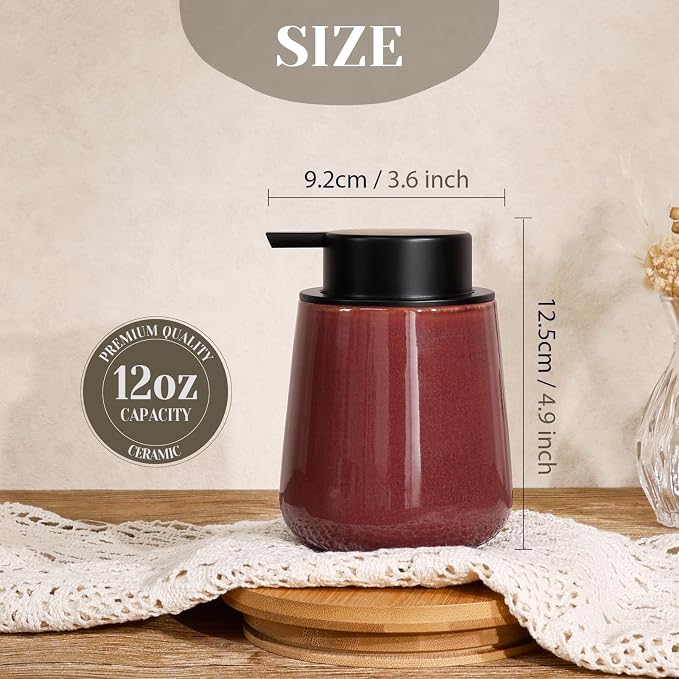 INGOFIN Ceramic Lotion Dispenser - 12 oz Refillable Hand Soap Dispenser Bathroom - Image 2