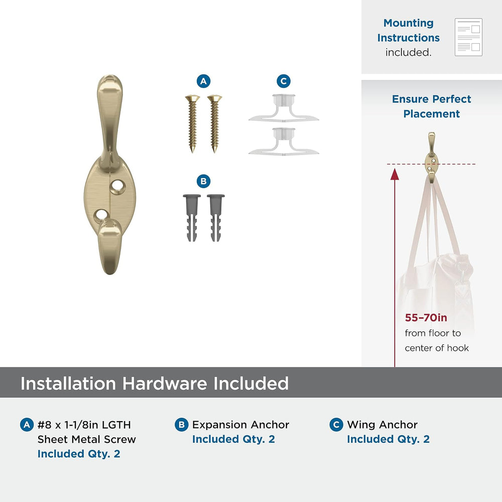 Amerock H55451BBZ | Noble Double Prong Decorative Wall Hook | Golden Champagn...