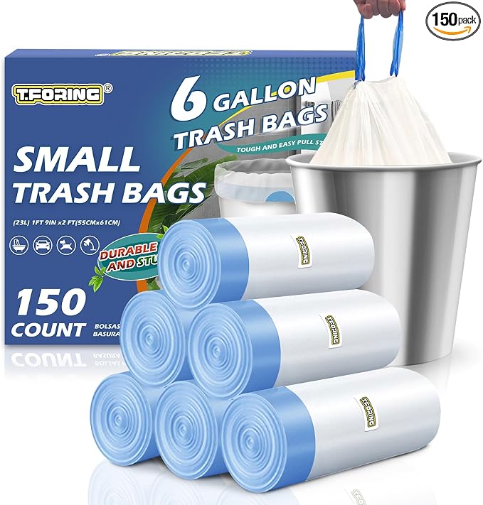 150 Count 6 Gallon Trash Bags Drawstring by TFORING%C2%AE