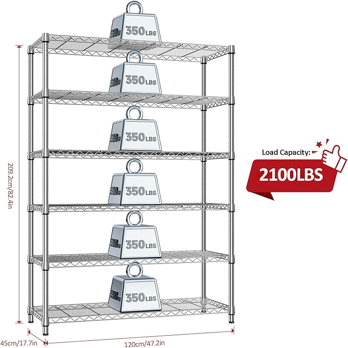 IZEUK 6-Tier Heavy Duty Metal Wire Shelving Unit, Adjustable Storage Rack - Image 3