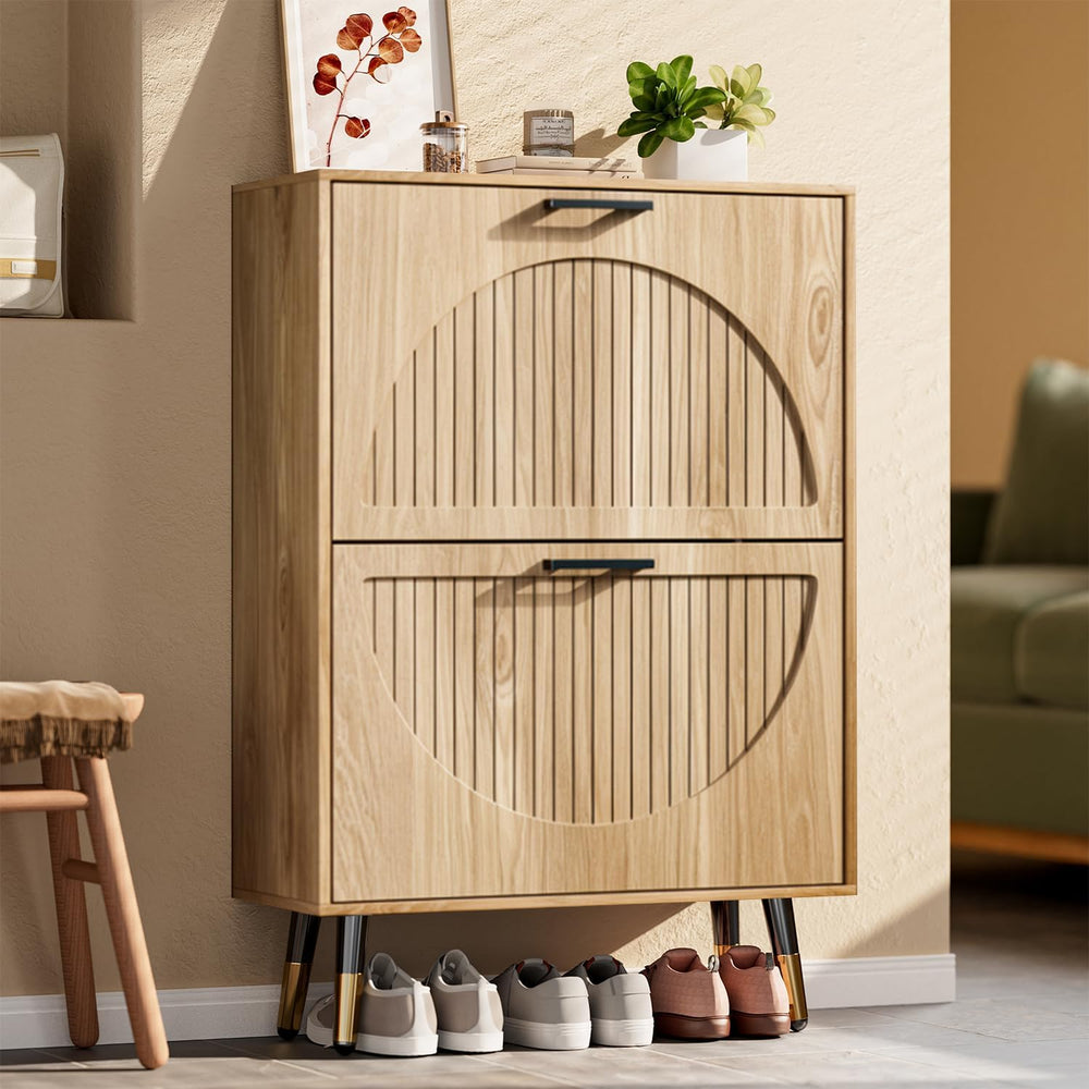 Farmhouse Shoe Cabinet Storage for Entryway, Slim Hidden Shoe Rack Cabinet