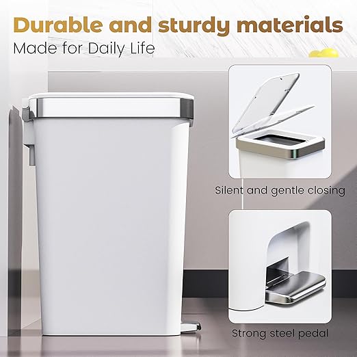 Small Bathroom Trash Can with Lid Soft Close, 10 Liter/2.6 Gallon Slim Garbage - Image 2