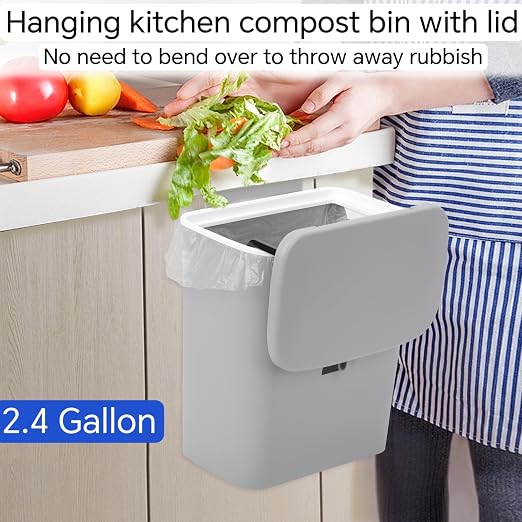 Compost Bin for Kitchen -2.4 Gallons/9L Trash Can for Under Sink, Hanging Small - Image 3