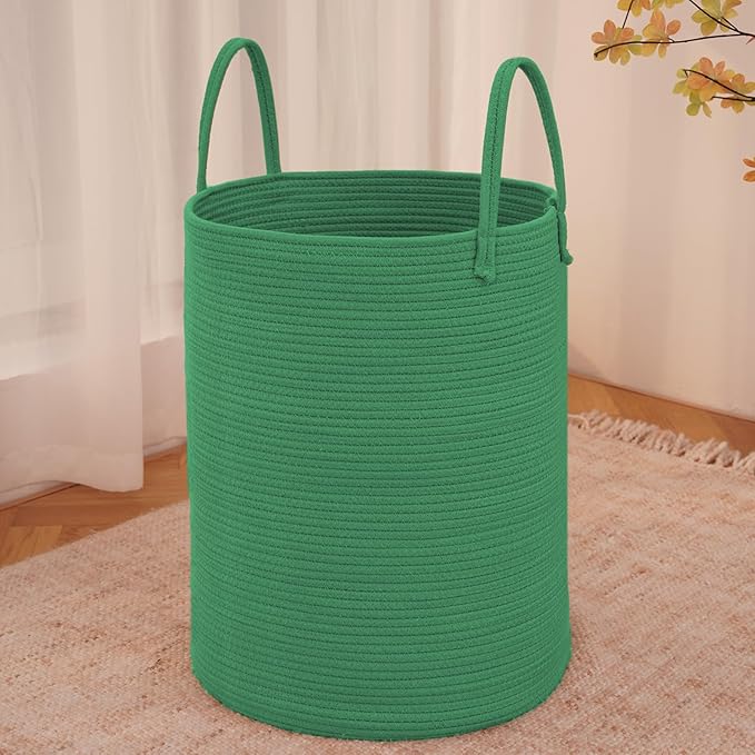 Large Woven Laundry Basket Hamper, 60L Cotton Rope Storage Bin by JMvicyroam