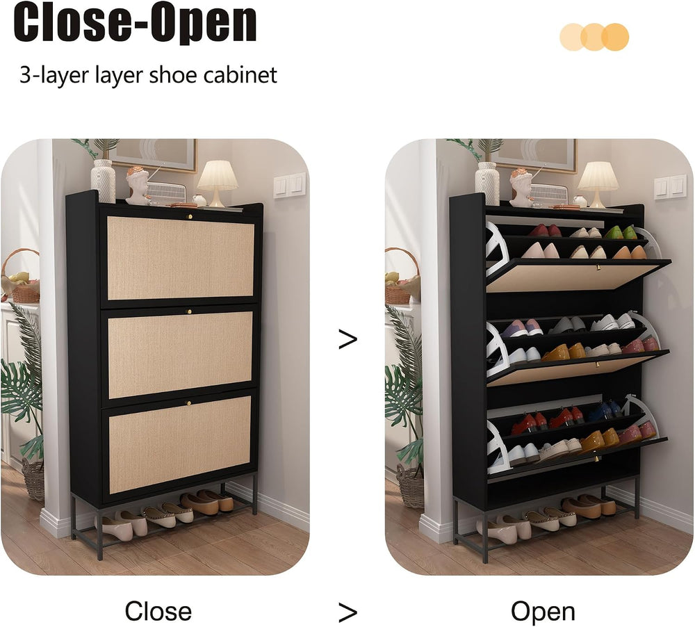 AVZEAR Shoe Cabinet, Shoe Cabinet Freestanding Tipping Bucket Shoe Rack Organ...