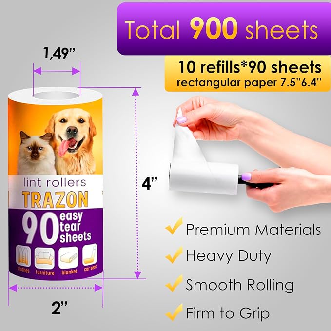 Lint Roller Refills 10 Pack of 900 Sheets / 10 Refills Rollers Only, Extra - Image 4