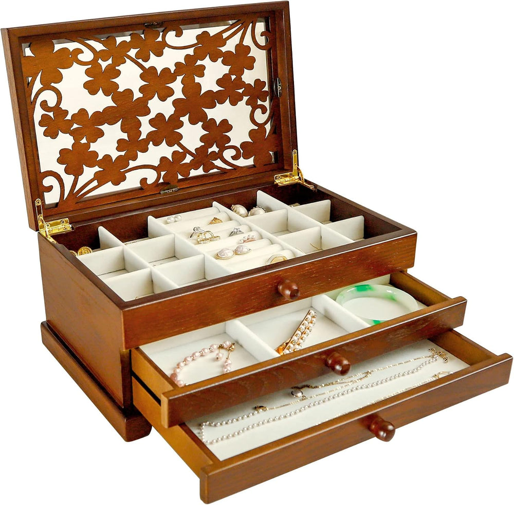 Kendal Wooden Jewelry Box, 3 Layer Jewelry Box for Women, Jewelry Holder Orga...