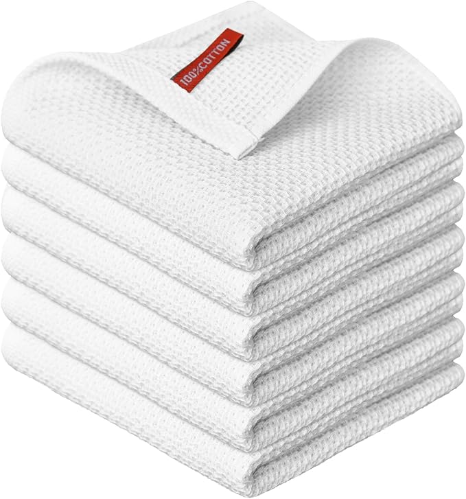 Artoid Mode 100% Cotton White Waffle Weave Kitchen Dish Cloths, 12x12 Inch by ArtoidMode