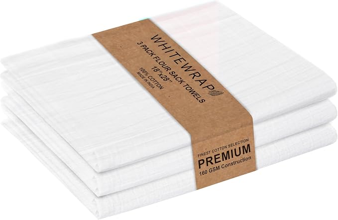 WHITEWRAP Flour Sack Towels 18x28 – 100% Cotton, Reusable Kitchen Tea Towels by WHITEWRAP