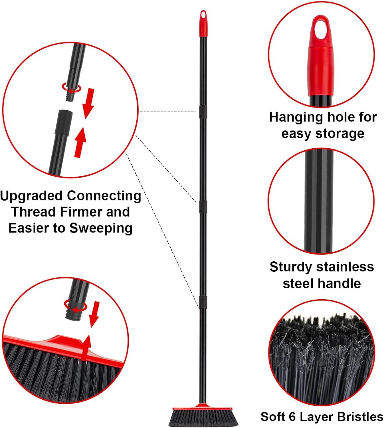 KeFanta 3 Packs Indoor/Outdoor Brooms, Brooms for Sweeping Indoor, 51" Long Handle House Broom for Home Garage Kitchen Office Courtyard Lobby Patio Lawn Concrete