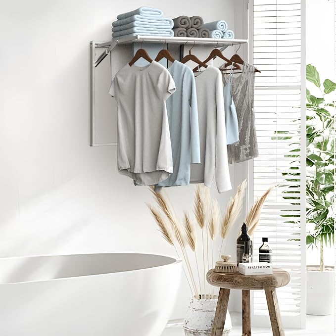 2 Pcs Wall Mount Clothes Drying Rack 26 X 31.5 Laundry Room Organizer Laundry - Image 3