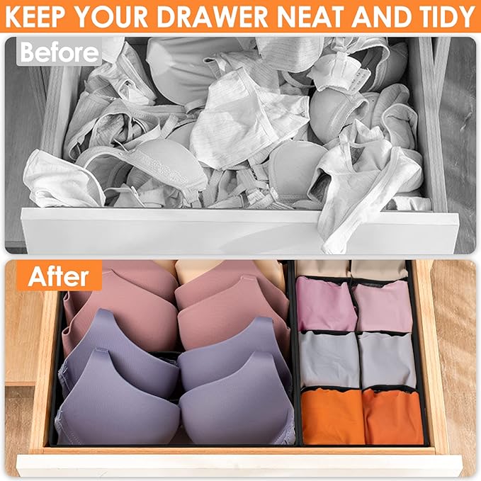 6 Pack Sock Underwear Drawer Organizer Dividers, 58 Cell Foldable Fabric - Image 2