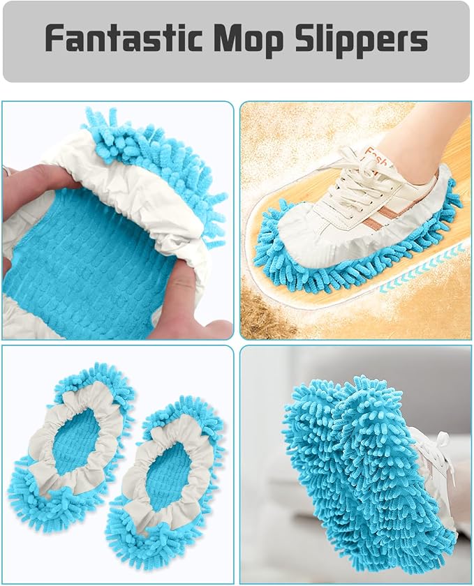 8 Pcs Mop Slippers Socks Floor Cleaning, Microfiber Shoe Covers dust Washable - Image 3