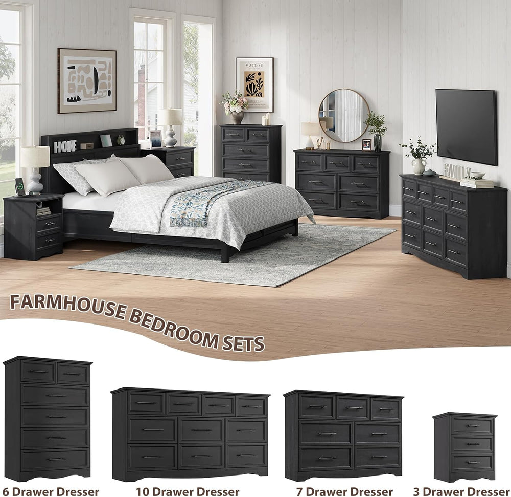 YANSNWO Black 7 Drawer Dresser for Bedroom, 47" Wide Chest of Drawers