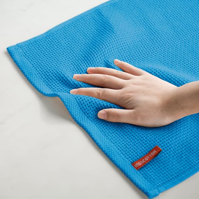 Artoid Mode 100% Cotton Sky Blue Waffle Weave Kitchen Dish Cloths, 12x12 Inch - Image 5