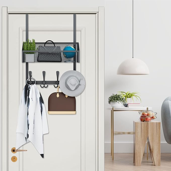 Over The Door Hooks Organizer, Coat Rack Over The Door Storage Hanger Towel Rack - Image 3