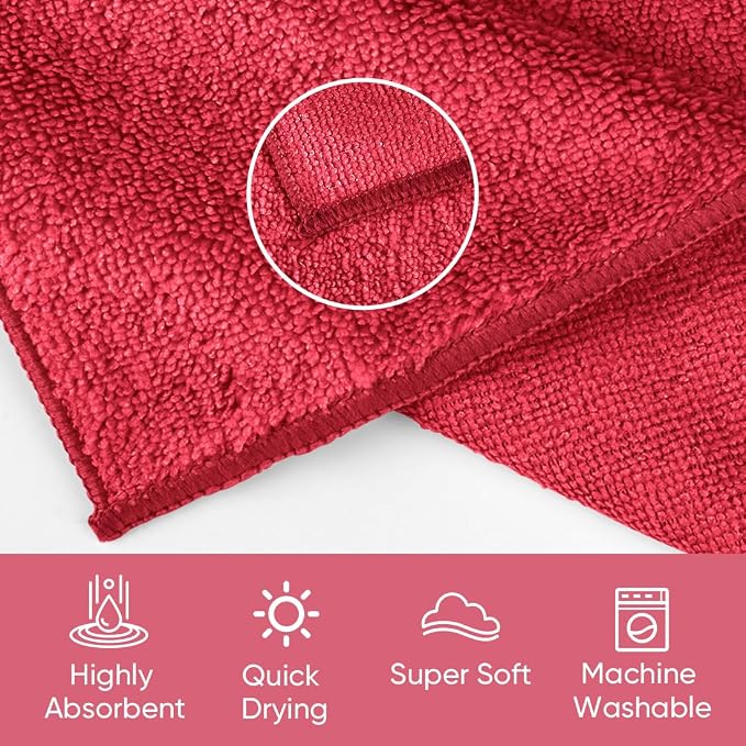 HOMEXCEL Red Microfiber Washcloths 12 Pack, Highly Absorbent and Soft Face Towel - Image 3