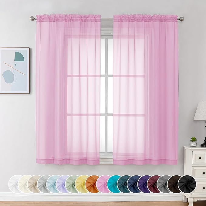 Chyhomenyc Pink Sheer Curtains 54 Inch Long 2 Panels, Light Filtering Rod by Chyhomenyc
