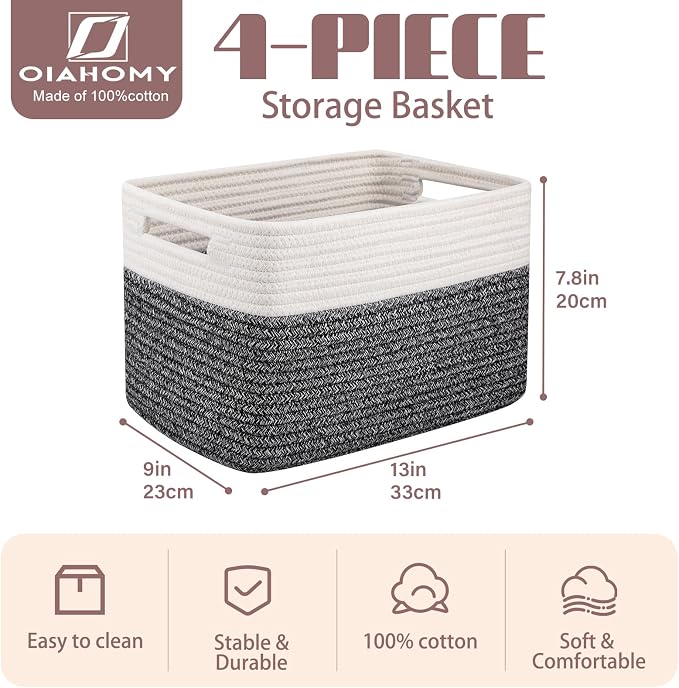 OIAHOMY 4 Pack Storage Baskets for Organizing, Basket for Shelves - Image 2