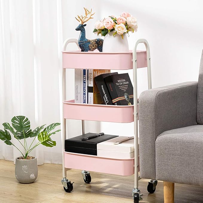 AGTEK Makeup Cart, Movable Rolling Organizer Cart, 3 Tier Metal Utility Cart - Image 4