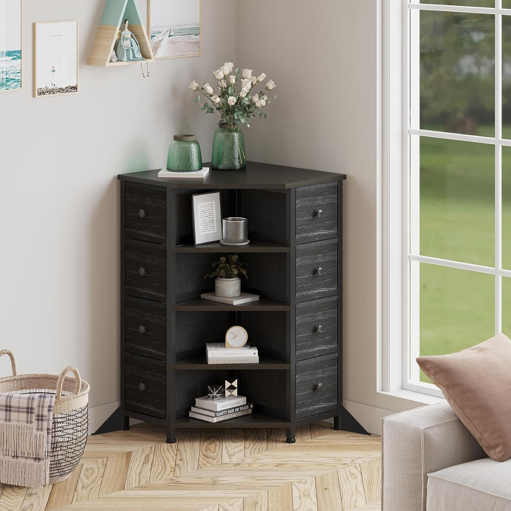 LUMTOK 8 Drawers Corner Dresser with Fabric Drawers and Shelf for Bedroom
