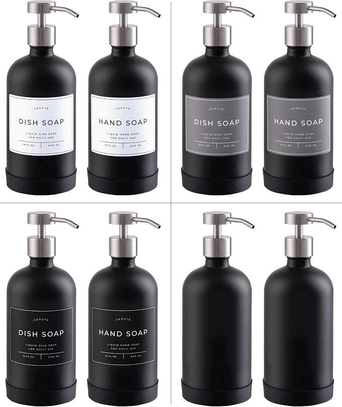 16oz Glass Soap Dispenser with Stainless Steel Pump, 21 Waterproof Labels - Image 5