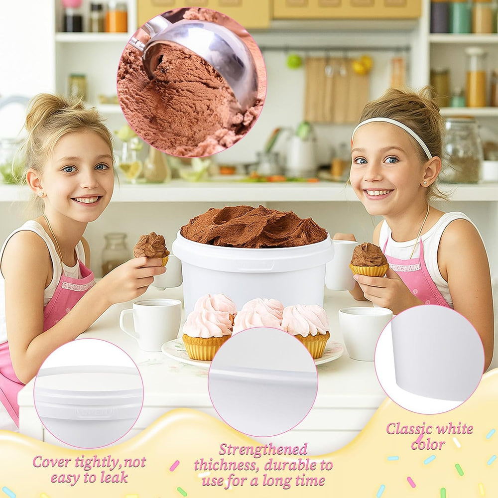12 Pcs 100oz Ice Cream Buckets with Lids White Plastic Bucket with Handle Foo...