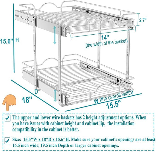OCG 2 Tier Pull Out Cabinet Organizer, Pull Out Drawers - Image 2