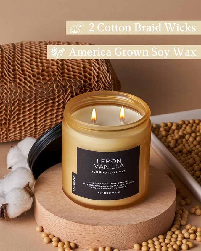 M&SENSE Candles Lemon Vanilla Scented, 11.6oz 70 Hour Long Lasting Candles - Image 3