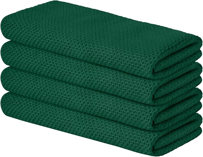 Artoid Mode 100% Cotton Dark Green Waffle Weave Kitchen Dish Cloths, 13x28 Inch by ArtoidMode