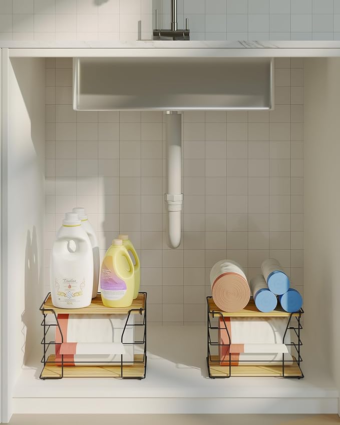 2 Pack Trash Bag Holder/Dispenser, Stackable Storage Laundry Kitchen Organizers - Image 6