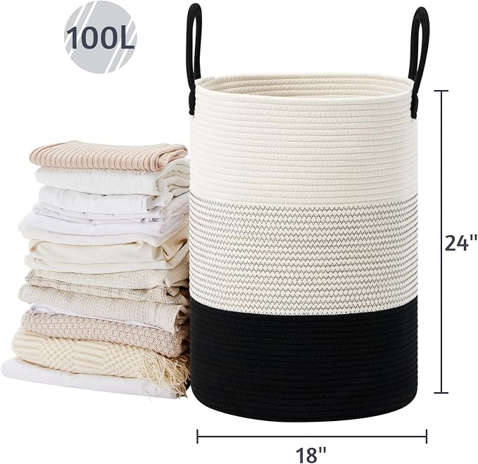 VIPOSCO Large Laundry Hamper, Tall Woven Rope Storage Basket - Image 5