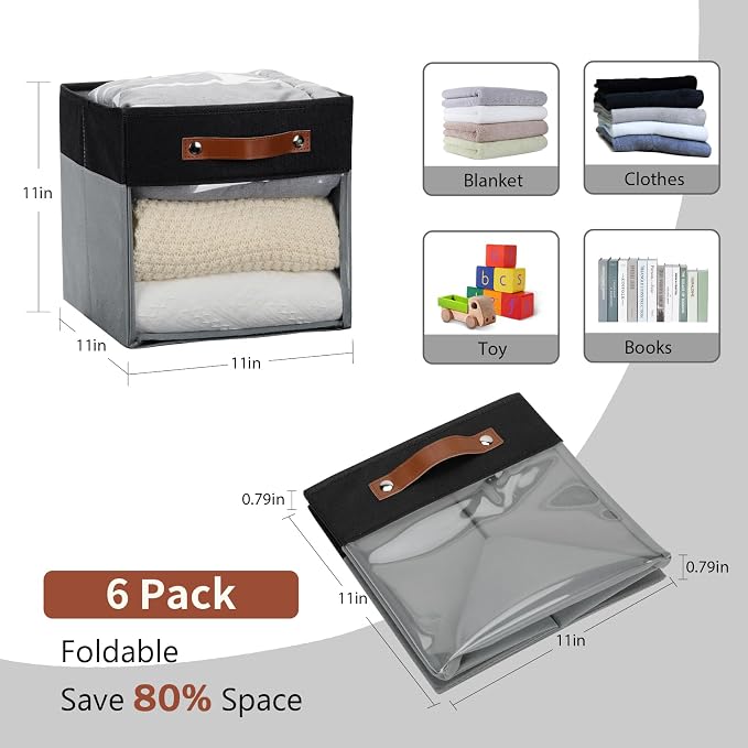 HNZIGE Cube Storage Bins 11 x 11, Fabric Cubes Storage Bins 11x11 Clear Storage - Image 2