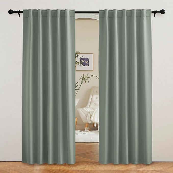 RYB HOME Sage Green Curtains for Bedroom, Vertical Privacy UV Protection Drapery by RYBHOME