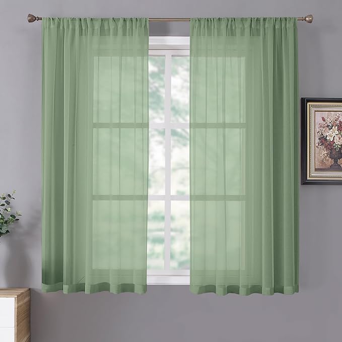 Tollpiz Short Sheer Curtains Linen Textured Bedroom Curtain Sheers Light by Tollpiz